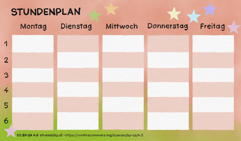 Stundenplan für das Federpennal